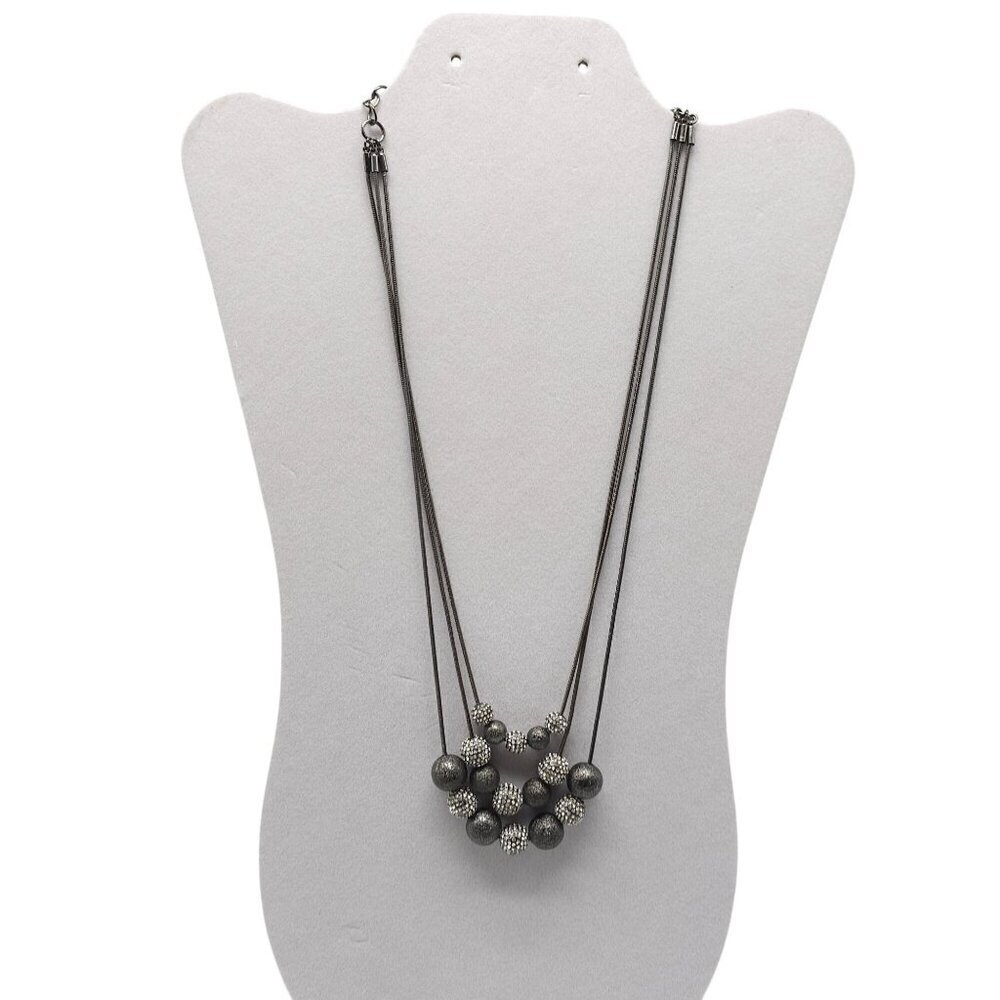 Chicos Silver Tone Multi-Strand Necklace With Textured Rhinestone Beads